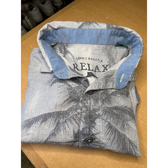 Tommy Bahama Other - Tommy Bahama Relax Mens Medium Grey Palm Tree Tropical Cotton Tencel Shirt